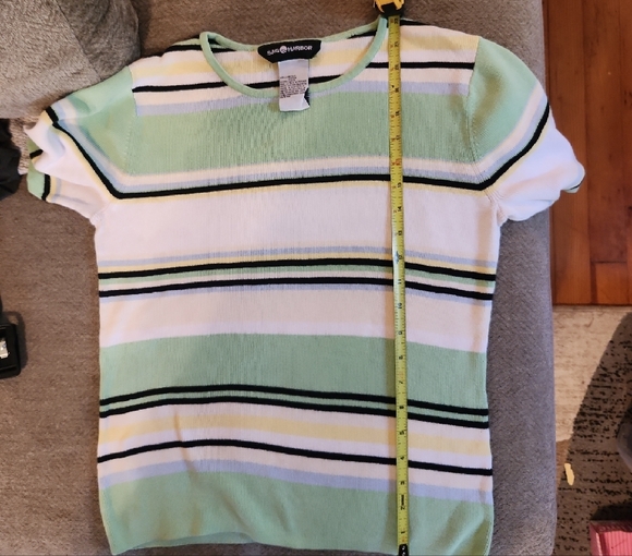 Sag Harbor Green Striped Short Sleeve Sweater - Picture 6 of 6